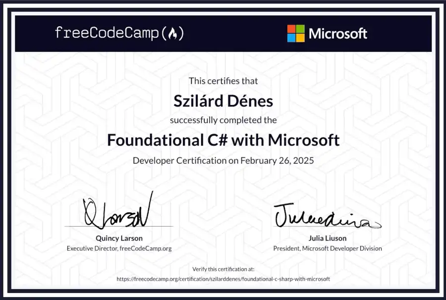 Foundational C# with Microsoft Certificate